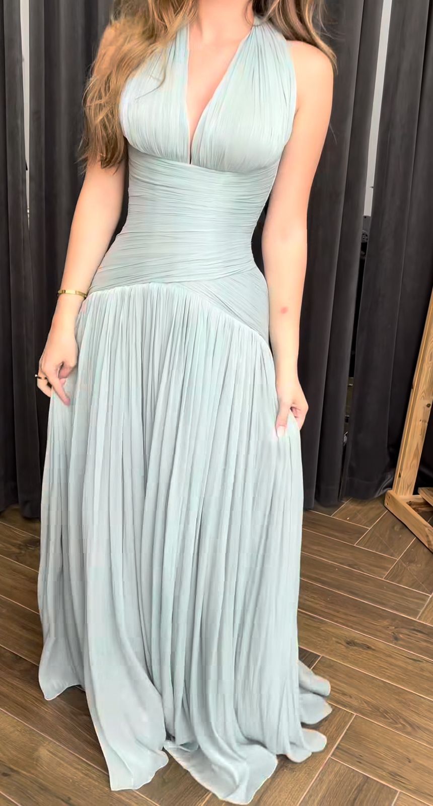 mint green halter prom dress Prom Dress Mint Green Dress Spaghetti Straps Halter Sleeveless Zipper Long Stretch Satin Prom Dresses With Split